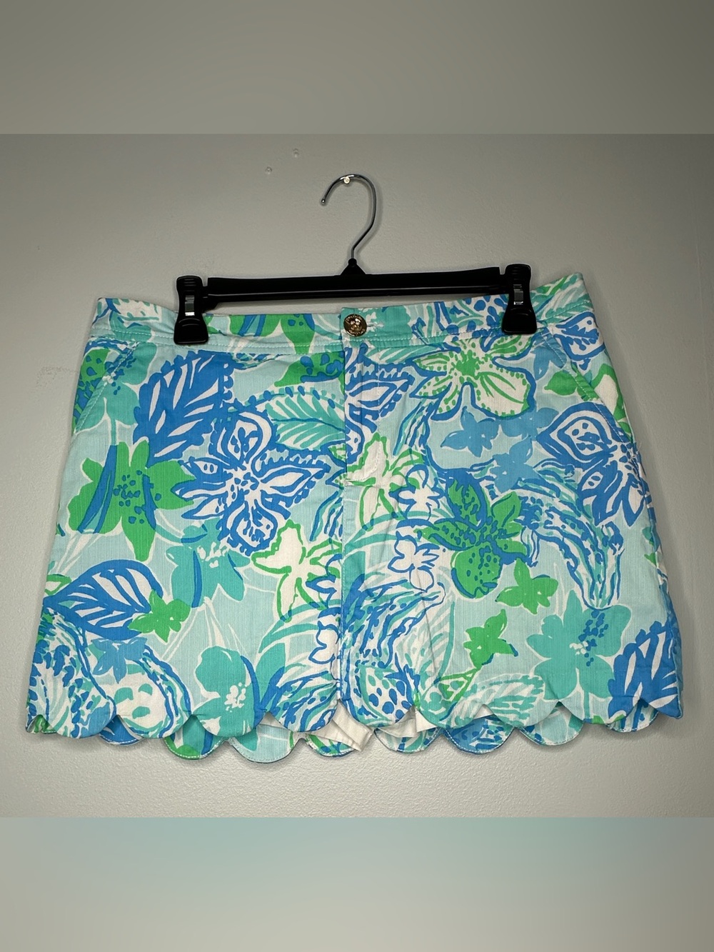 Lilly Pulitzer Colette Skort Blue Green Floral Scallop Hem Size 8